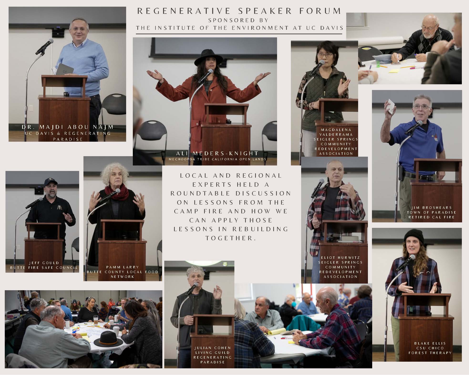 Collection of photos of speakers at the Regenerative Speaker Forum