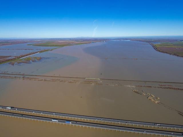 A floodplain is shown from the air.