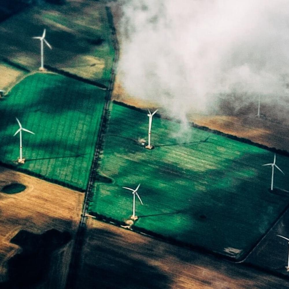 Wind turbines seen from the air