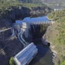 Aerial view of a dam along the Klamath River